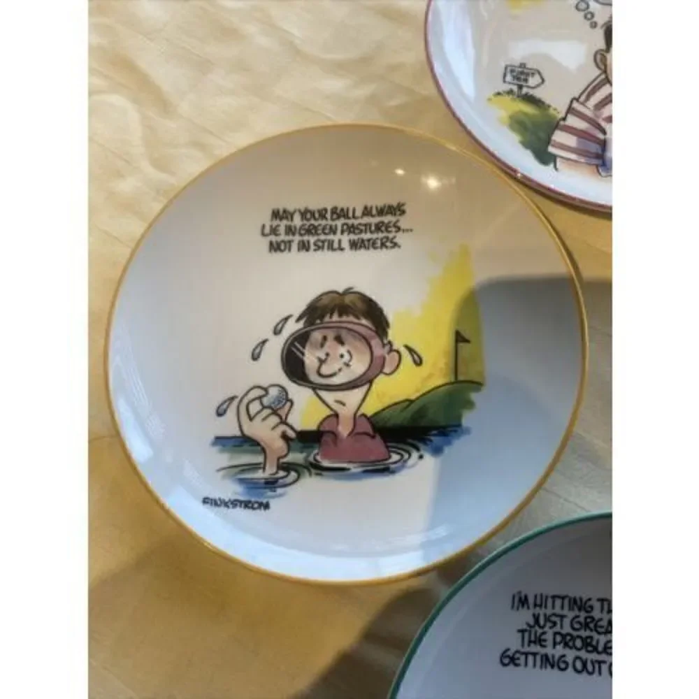 FINKSTROM FORE THE LOVE OF THE GAME GOLF APPETIZER PLATES SET OF 4